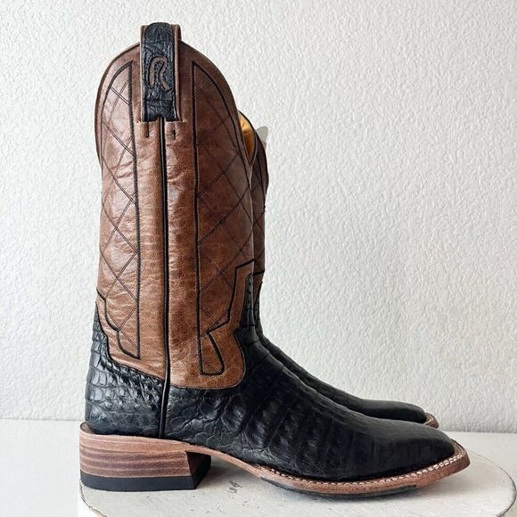 NEW Rod Patrick Mens Cowboy Boots Size 7A Black Caiman Western Boots Square Toe - Picture 2 of 11